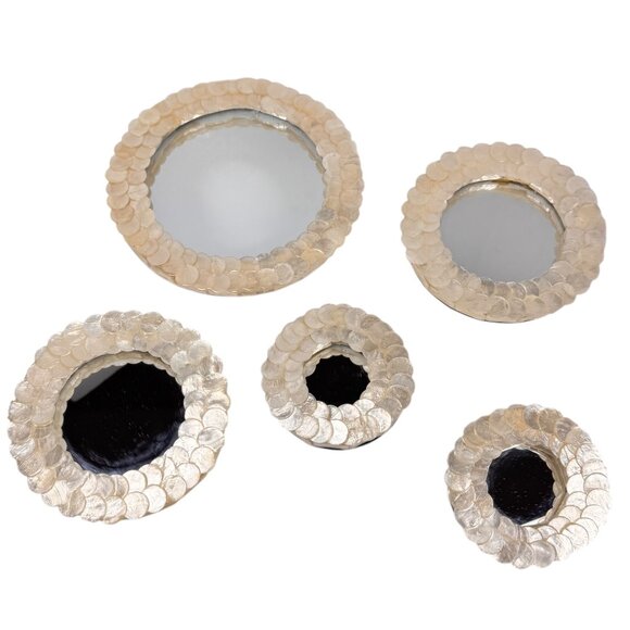 NWB Pottery Barn Teen Framed Round Mirrors Set Shell Frame Wall Decor Boho Home - Picture 3 of 16